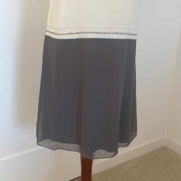 Beaded Neckline Beige & Grey Flow Dress - Picture 4 of 10